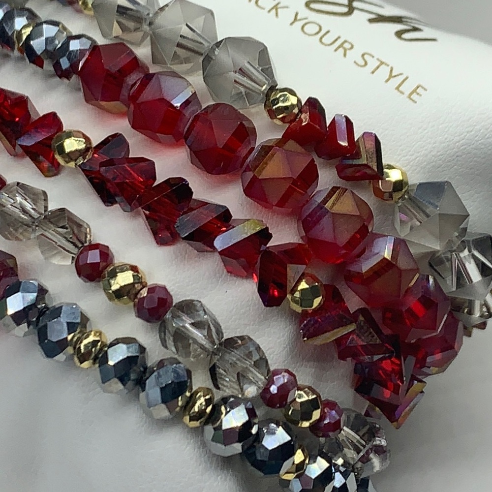 Euc Erimish Garnet Crush Stack 5 Stretch Bracelet… - image 6